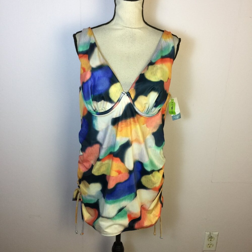 New! Swim by Cacique Tankini Top 40D Tie Dye Light Lined Plunge Underwired